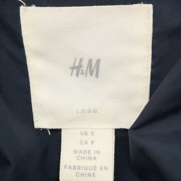H&M Men's Size Small Navy Lined Puffy Hooded Zipper & Snap Closure Bomber Jacket - Picture 3 of 9